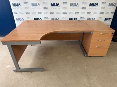 APPROX. 1600mm LEFT HAND CORNER DESK THREE DRAWER DESK HIGH PEDESTAL