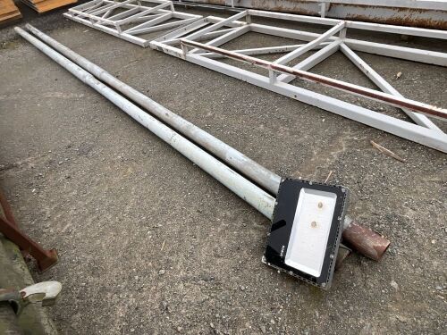 2No. APPROX. 8.8m METAL LIGHT POLES & 1No. LED FLOODLIGHT