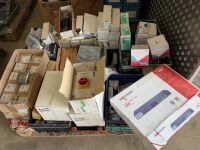 PALLET OF ASSORTED ELECTRICAL EQUIPMENT, CAMERA EQUIPMENT & DOOR MAGNETS