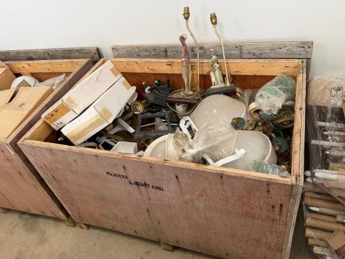 WOODEN CRATE TO INC. ASSORTED LAMPS & LANTERNS