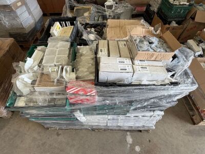 PALLET TO INC. LARGE SELECTION OF ASSORTED UNUSED ELECTRICAL EQUIPMENT & DOOR LATCHES