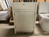 Freestanding 600mm 2 Door Vanity Unit&nbsp;In Porcelain with Oak Effect Worktop & Semi Recessed Ceramic Basin&nbsp; - 3