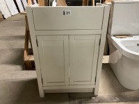 Freestanding 600mm 2 Door Vanity Unit&nbsp;In Porcelain with Oak Effect Worktop & Semi Recessed Ceramic Basin&nbsp; - 10