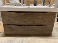 Approx. 900mm Baltimore Wall Hung 2 Drawer Vanity Unit Chestnut & White 1 Tap Hole Polymarble Basin - 2