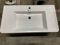 Approx. 900mm Baltimore Wall Hung 2 Drawer Vanity Unit Chestnut & White 1 Tap Hole Polymarble Basin - 3