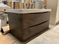 Approx. 900mm Baltimore Wall Hung 2 Drawer Vanity Unit Chestnut & White 1 Tap Hole Polymarble Basin - 4