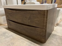 Approx. 900mm Baltimore Wall Hung 2 Drawer Vanity Unit Chestnut & White 1 Tap Hole Polymarble Basin - 5