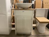 Freestanding 600mm 2 Door Vanity Unit&nbsp;In Porcelain with Oak Effect Worktop & Semi Recessed Ceramic Basin&nbsp; - 2