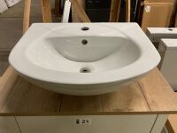 Freestanding 600mm 2 Door Vanity Unit&nbsp;In Porcelain with Oak Effect Worktop & Semi Recessed Ceramic Basin&nbsp; - 4