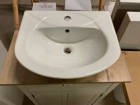 Freestanding 600mm 2 Door Vanity Unit&nbsp;In Porcelain with Oak Effect Worktop & Semi Recessed Ceramic Basin&nbsp; - 5