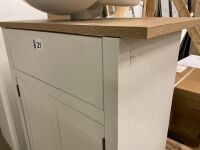 Freestanding 600mm 2 Door Vanity Unit&nbsp;In Porcelain with Oak Effect Worktop & Semi Recessed Ceramic Basin&nbsp; - 6