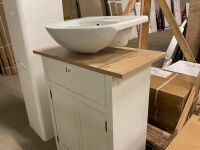 Freestanding 600mm 2 Door Vanity Unit&nbsp;In Porcelain with Oak Effect Worktop & Semi Recessed Ceramic Basin&nbsp; - 7