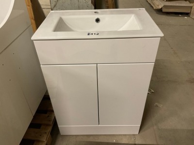 600mm 2 Door White Gloss Vanity unit with 1 Tap Hole Ceramic Basin