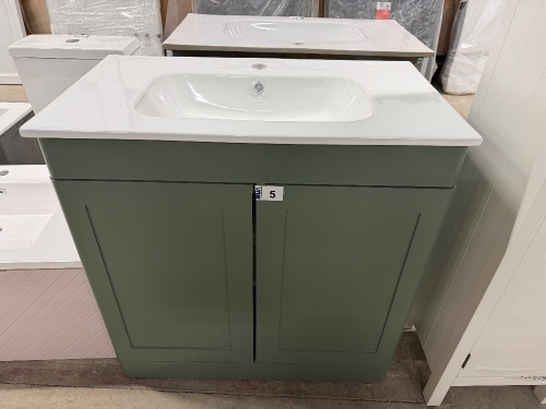Approx. 800mm Clasique 2 Door Floor Standing Vanity Unit & White Ceramic 1 Tap Hole Basin (Green)