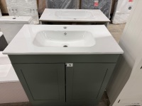 Approx. 800mm Clasique 2 Door Floor Standing Vanity Unit & White Ceramic 1 Tap Hole Basin (Green) - 4
