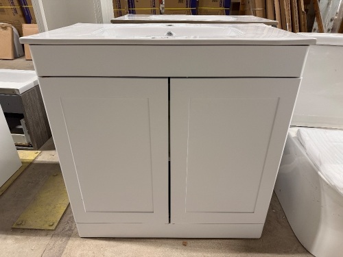 Approx. 800mm Clasique 2 Door Floor Standing Vanity Unit &&nbsp;White Ceramic 1 Tap Hole Basin (White)