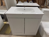 Approx. 800mm Clasique 2 Door Floor Standing Vanity Unit &&nbsp;White Ceramic 1 Tap Hole Basin (White) - 2