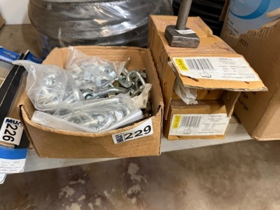 2No. UNUSED BOXES OF FLAT BASE METAL HOOKS, NUTS, SHACKLES, ETC
