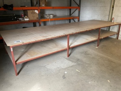 APPROX 16ft x 5.3ft METAL FRAMED WORKBENCH