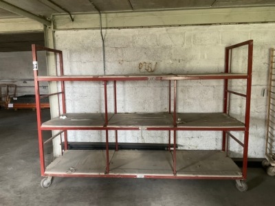 APPROX 9ft x 3ft 3 TIER MOBILE METAL STORAGE TROLLEY