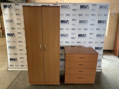 4 CHEST OF DRAWERS & APPROX 750mm WARDROBE