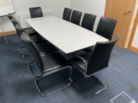 1600mm EXTENDABLE WHITE HIGH GLOSS BOARDROOM/ DINING TABLE & 10No. HIGH BACK CHROME LEG CHAIRS - 4