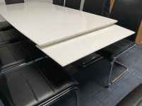 1600mm EXTENDABLE WHITE HIGH GLOSS BOARDROOM/ DINING TABLE & 10No. HIGH BACK CHROME LEG CHAIRS - 6