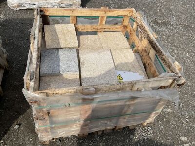 WOODEN CRATE TO INC. APPROX 10sqm ASSORTED GOLD GRANITE PAVING