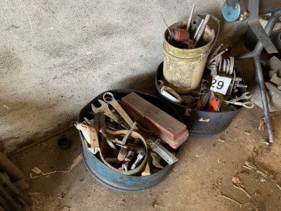 2No. PART BARRELLS OF ASSORTED TOOLS & HAND WINCH